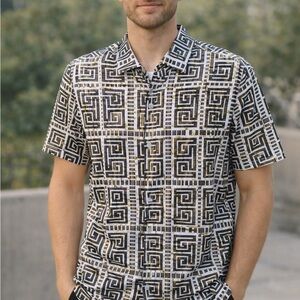 Above Man Geometric Black, White and Gold Men's Dress Shirt